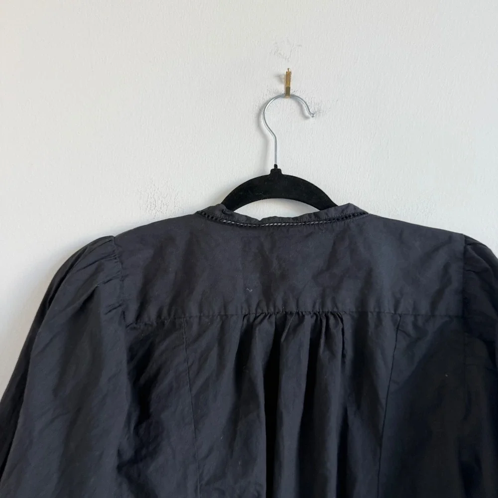 Free People Louella Black Lace‎ and Embroidered Button Front Cotton Top Medium